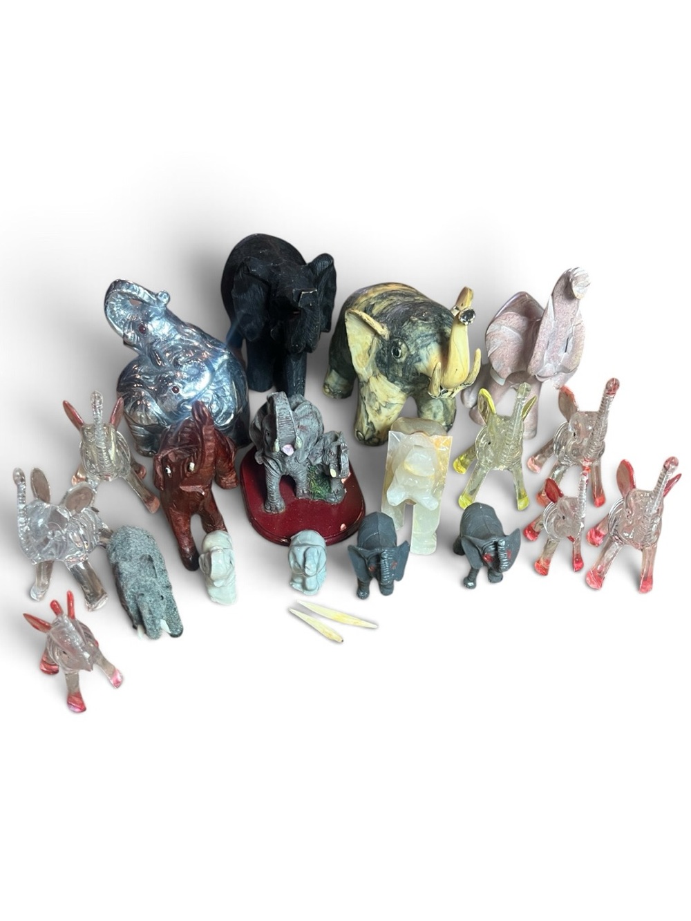 Menagerie of Elephants Figurines (19) Assorted Sizes and Colors